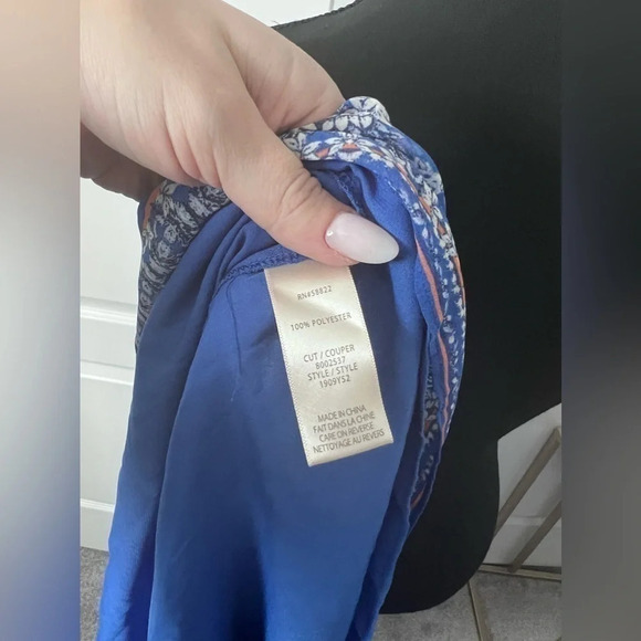 Max Studio | Short Sleeve Tiered Blue/White Floral Dress  | Size S [54] - Picture 7 of 8